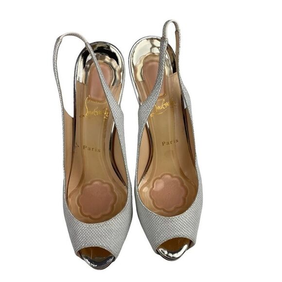 Christian Louboutin Private Number 120 Glitter Luminor Slingback Peep Toe Heels - Picture 3 of 13